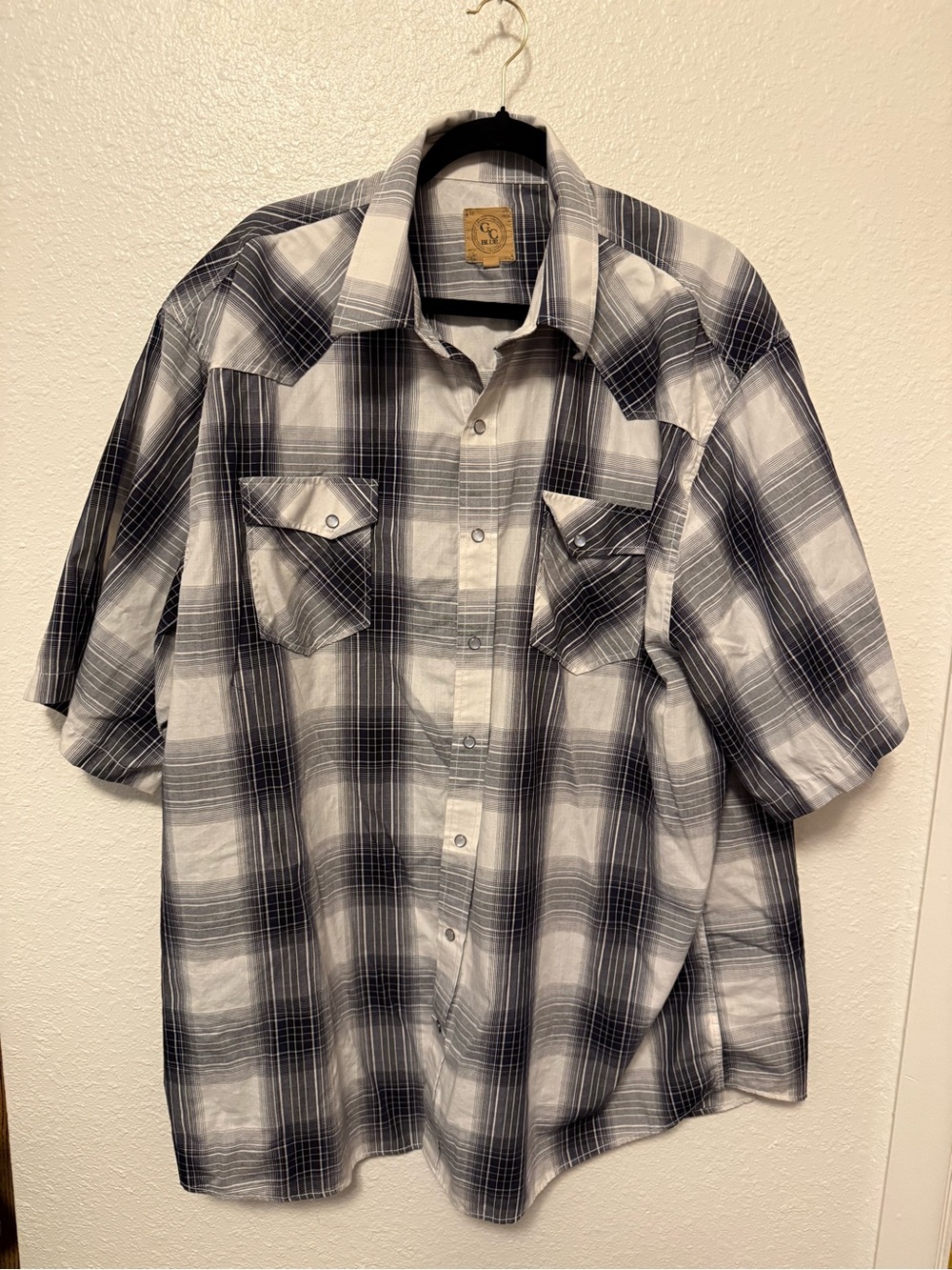 CG Blue Men's Short-Sleeve Plaid Button-Down Shirt - Black & White